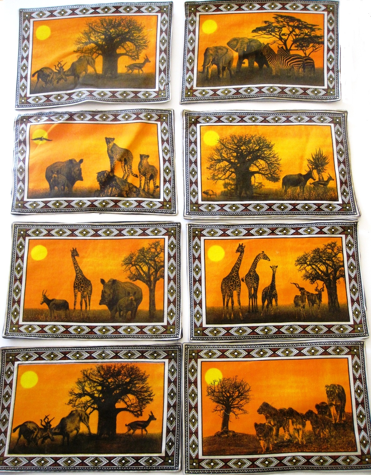 Sunset Animals Padded Batik Placemats - Set of 8
